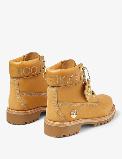 Shop Jimmy Choo X Timberland Nubuck Leather Boots In Wheat/gold