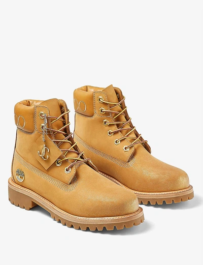 Shop Jimmy Choo X Timberland Nubuck Leather Boots In Wheat/gold