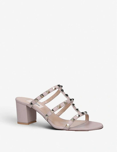 Valentino Garavani Rockstud Metallic Calfskin Leather Slide Sandal 60 Mm Woman Skin 41.5 In Champagne