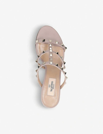 Shop Valentino Garavani Women's Champagne Garavani Rockstud Leather Sandals