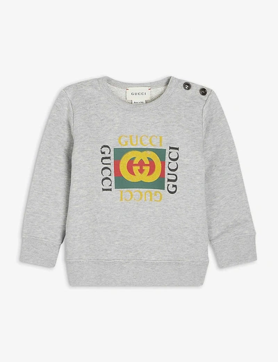 Shop Gucci Grey Logo-print Cotton Sweatshirt 3-36 Months 9-12 Months