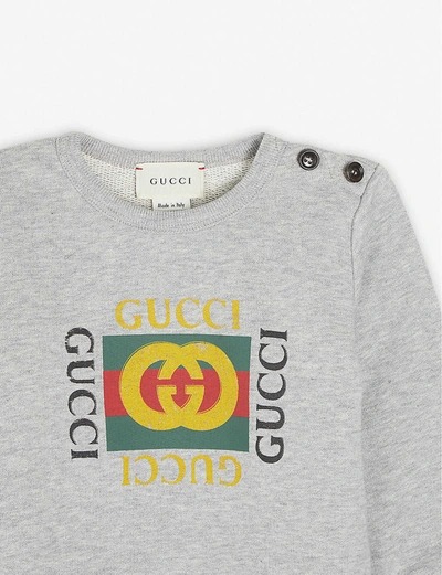Shop Gucci Grey Logo-print Cotton Sweatshirt 3-36 Months 9-12 Months