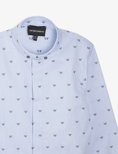 Shop Emporio Armani All-over Eagle-print Cotton-poplin Shirt 4-16 Years