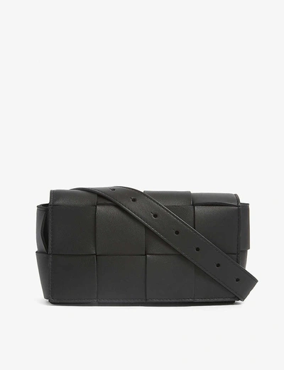 Shop Bottega Veneta Cassette Intrecciato Leather Belt Bag In Black+gold