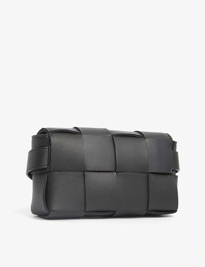 Shop Bottega Veneta Cassette Intrecciato Leather Belt Bag In Black+gold