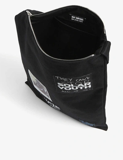 Shop Raf Simons Denim Printed Patch Tote Bag In Black