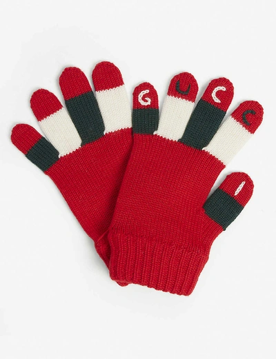 Shop Gucci Kids Logo-embroidered Wool Gloves 4-12 Years