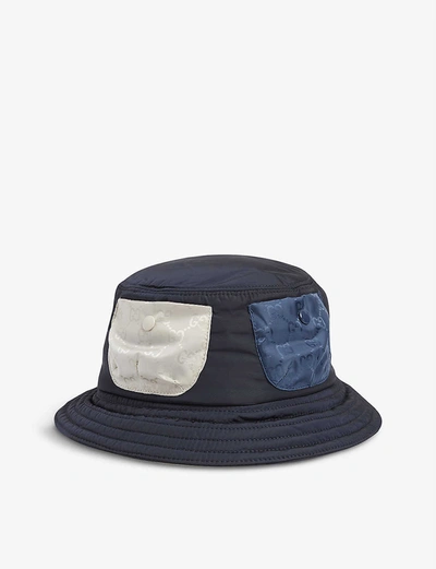 Shop Gucci Kids Shell Bucket Hat In Navy