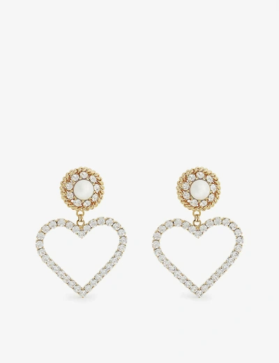 Shop Alessandra Rich Heart Faux-pearl, Crystal And Gold-toned Metal Clip-on Earrings