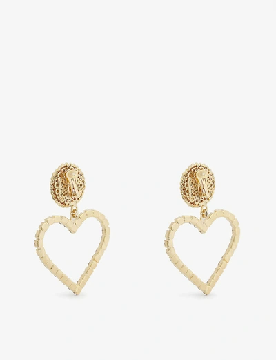 Shop Alessandra Rich Heart Faux-pearl, Crystal And Gold-toned Metal Clip-on Earrings