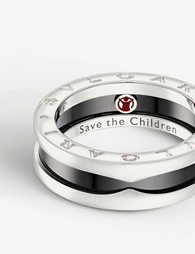 Shop Bvlgari Womens Silver (silver) Save The Children One-band Sterling Silver And Black-ceramic Ring