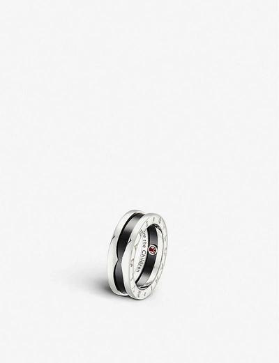 Shop Bvlgari Womens Silver (silver) Save The Children One-band Sterling Silver And Black-ceramic Ring