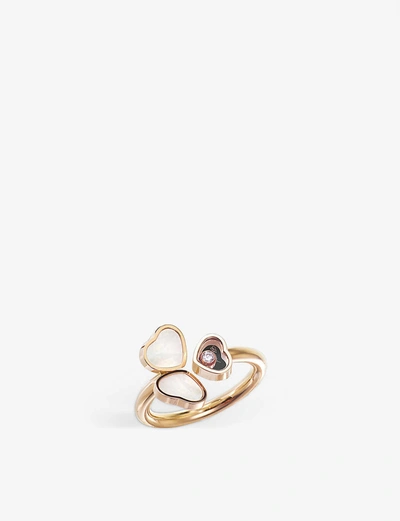 Shop Chopard Women's Rose Gold Happy Hearts Wings 18ct Rose-gold, Mother-of-pearl And Diamond Ring