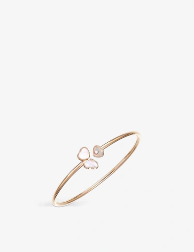Shop Chopard Women's Rose Gold Happy Hearts Wings 18ct Rose-gold, Mother-of-pearl And Diamond Bangle