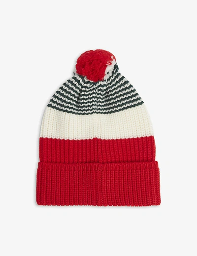 Shop Gucci Kids Striped Wool Bobble Beanie Hat 4-12 Years In Red/green/white