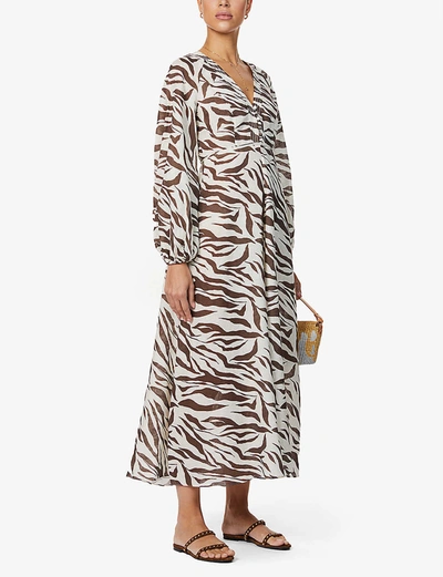Shop Zimmermann Fiesta Puff-sleeve Animal-print Linen Maxi Dress In Zebra
