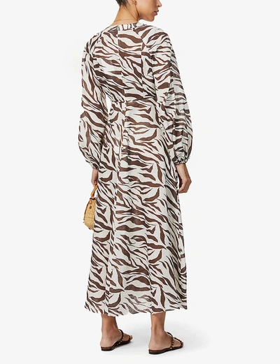 Shop Zimmermann Fiesta Puff-sleeve Animal-print Linen Maxi Dress In Zebra