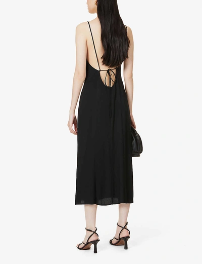 Shop Reformation Chianti V-neck Crepe Midi Dress In Black
