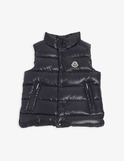 Shop Moncler Padded Logo-embroidered Shell-down Gilet 4-14 Years In Navy