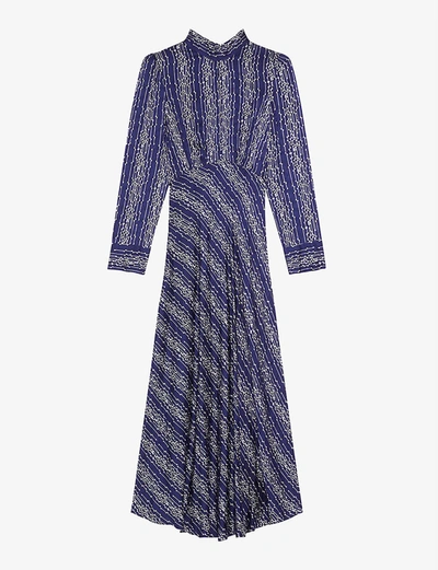 Shop Sandro Angie Graphic-print Woven Maxi Dress In Royal Blue