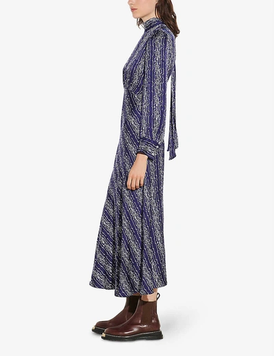 Shop Sandro Angie Graphic-print Woven Maxi Dress In Royal Blue