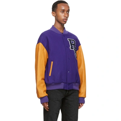 Shop Raf Simons Blue Short Varsity Bomber Jacket In 00045 Elcbl