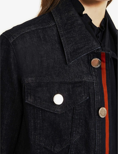 Shop Claudie Pierlot Vanda Contrast-trim Denim Jacket In Raw Denim