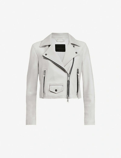 Shop Allsaints Elora Cropped Leather Jacket In Off White