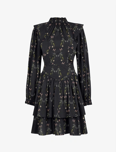 Shop Allsaints Aislyn Varanasi Floral-print Cotton Dress In Black