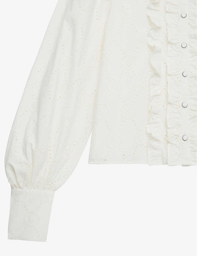 Shop The Kooples Frill-neck Cotton Shirt In Ecr01