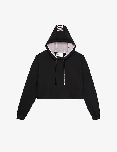 Shop The Kooples Sport Branded-drawstring Cotton-jersey Hoody In Bla01