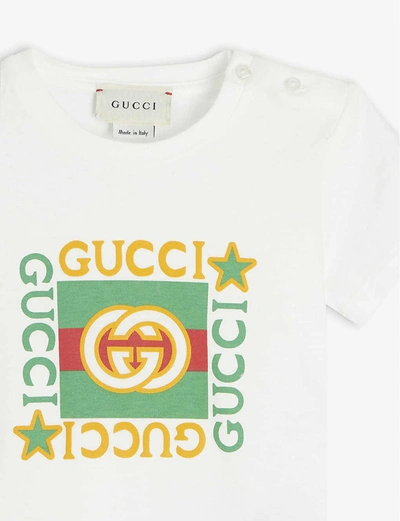 Shop Gucci White Logo-print Cotton T-shirt 3-36 Months 36 Months