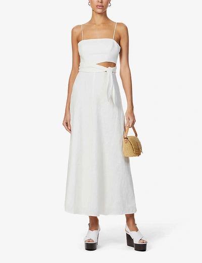 Shop Zimmermann Amelie Tie-belt Linen Maxi Dress In Ivory