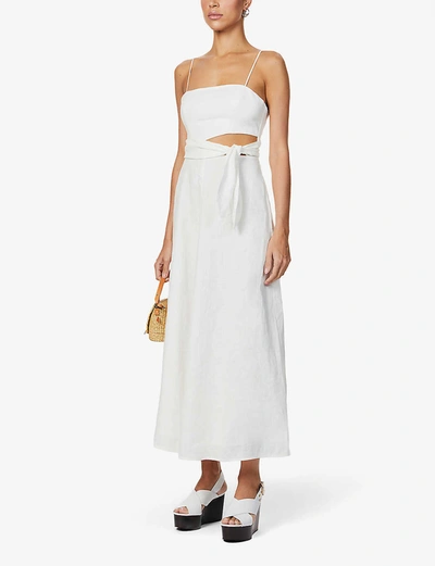 Shop Zimmermann Amelie Tie-belt Linen Maxi Dress In Ivory