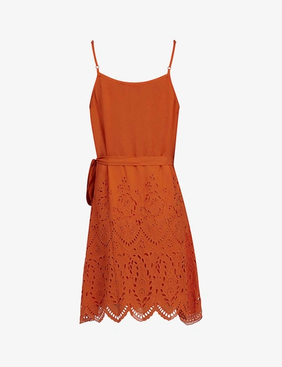 Shop Allsaints Zariah Broderie Lace-trimmed Crepe Wrap Dress In Hot Tango Oran