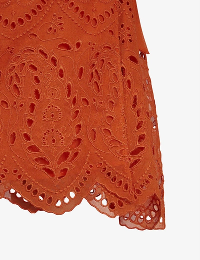 Shop Allsaints Zariah Broderie Lace-trimmed Crepe Wrap Dress In Hot Tango Oran