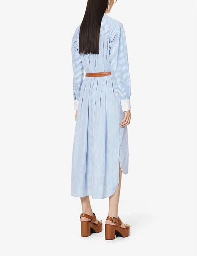 Shop Loewe Striped Cotton-poplin Shirt Midi Dress In White Blue