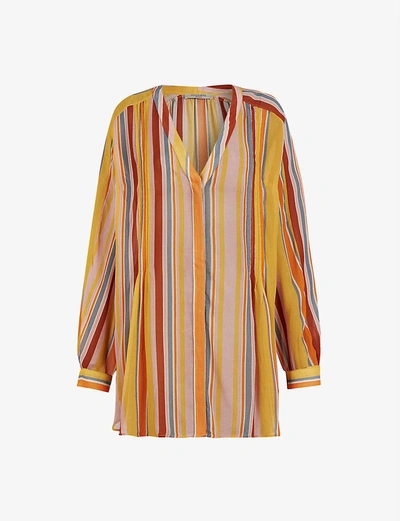 Shop Allsaints Adra Multicolour-striped Crepe Shirt In Orange/pink