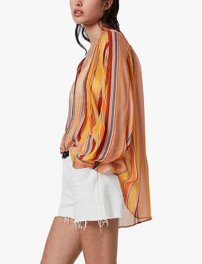 Shop Allsaints Adra Multicolour-striped Crepe Shirt In Orange/pink