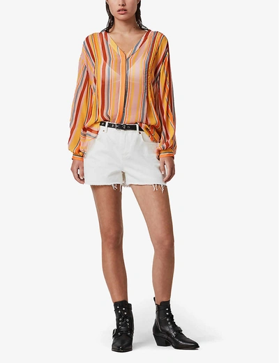 Shop Allsaints Adra Multicolour-striped Crepe Shirt In Orange/pink