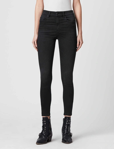 Shop Allsaints Womens Black Dax Mid-rise Skinny Stretch-denim Jeans 27