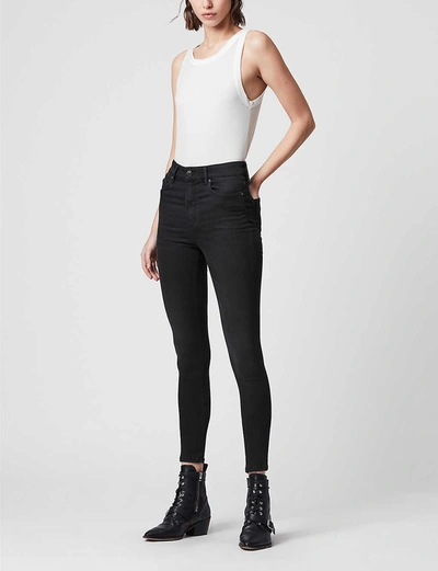 Shop Allsaints Womens Black Dax Mid-rise Skinny Stretch-denim Jeans 27