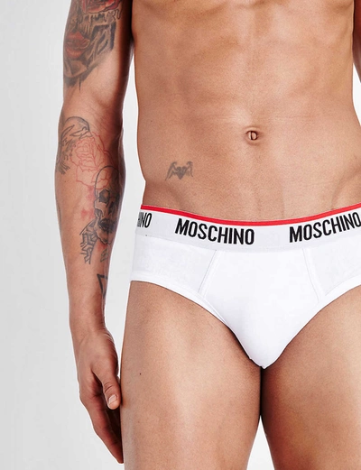 Shop Moschino Pack Of Two Tape Regular-fit Stretch-cotton Briefs In White
