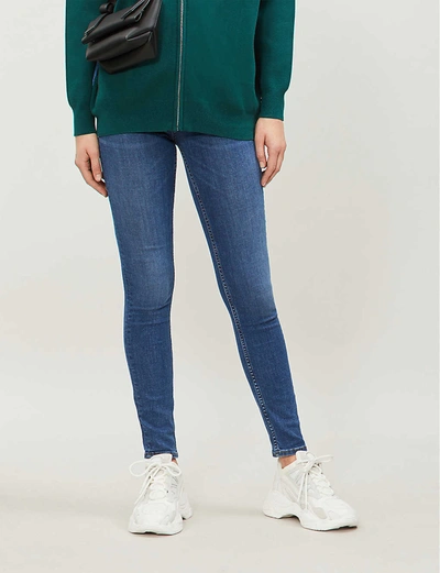 Shop Sandro Womens Blue Vintage Denim High-rise Skinny Stretch-organic Cotton Denim Jeans 34