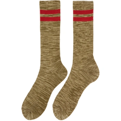 Shop Comme Des Garçons Homme Deux Comme Des Garcons Homme Khaki And Beige Paralleled Socks In 2 Beig/khak