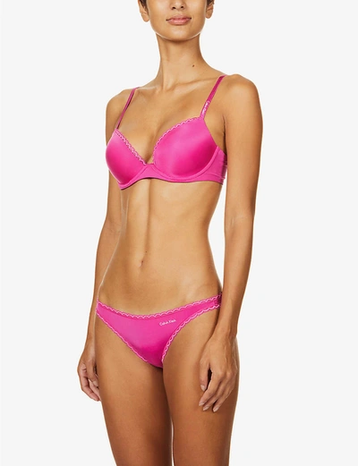 Shop Calvin Klein Seductive Comfort Lace-trim Stretch-woven Plunge Bra In Bm6+bright+magenta