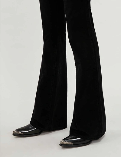 Shop Frame Le High Flare High-rise Velvet Trousers In Noir