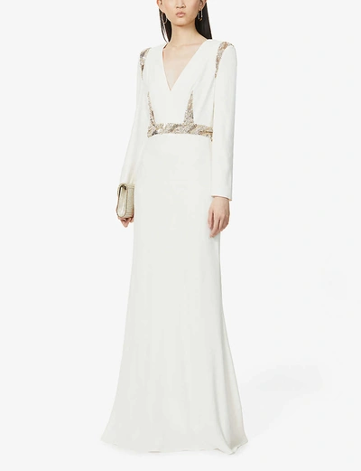 Shop Alexander Mcqueen Gemstone And Sequin-embellished Crepe Gown In Light Ivory