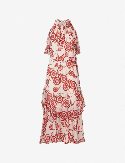 Shop Whistles Devina Floral-print Crepe Midi Dress In Multi-coloured