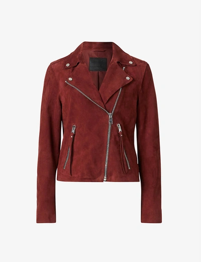 Shop Allsaints Dalby Suede Biker Jacket In Maroon+red